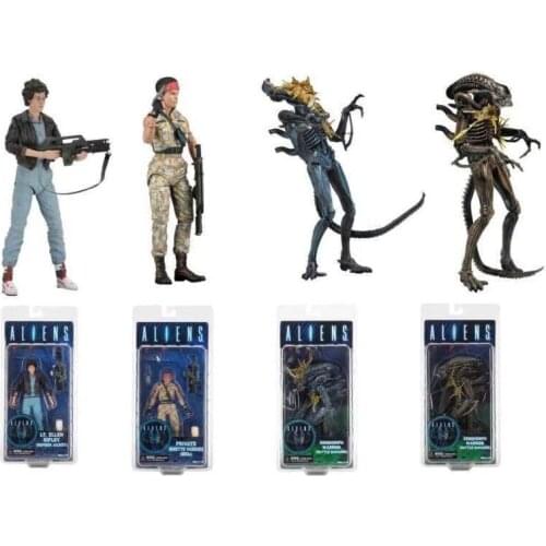 18cm NECA Aliens vs Predator Private LT.Ellen Ripley Bomber Jacket Xenomorph Warrior Battle Damaged Action Figure Toy Doll Gift