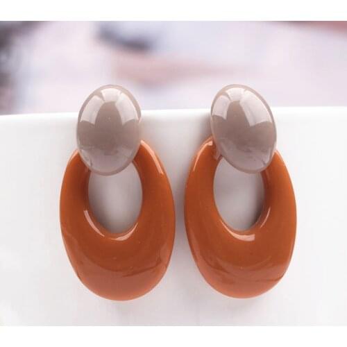 Personality Statement Acrylic Acetate Hollow Oval Drop Earrings For Women Color Contrast Geometric Earring Za Wedding Jewelry
