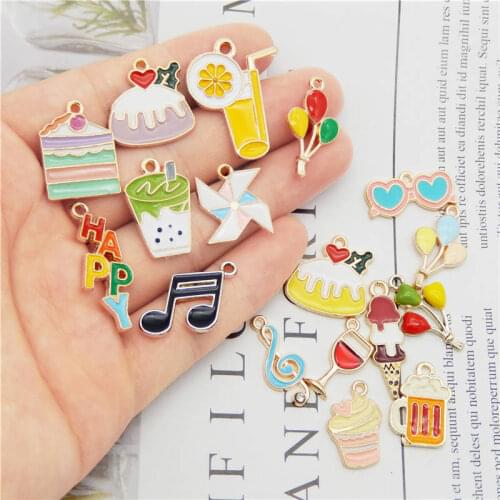 Julie Wang 17PCS Enamel Charms Mixed Ice Cream Fruit Juice Cake Balloon Note Windmill Wine Beer Alloy Jewelry Making Accessory