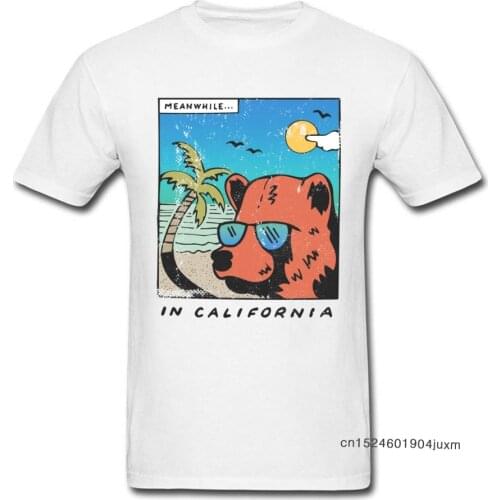 California Bear T-shirt Men Travel T Shirts Old School Funny Design Clothes Cotton White Tops Tees NEW YEAR DAY Father Gift