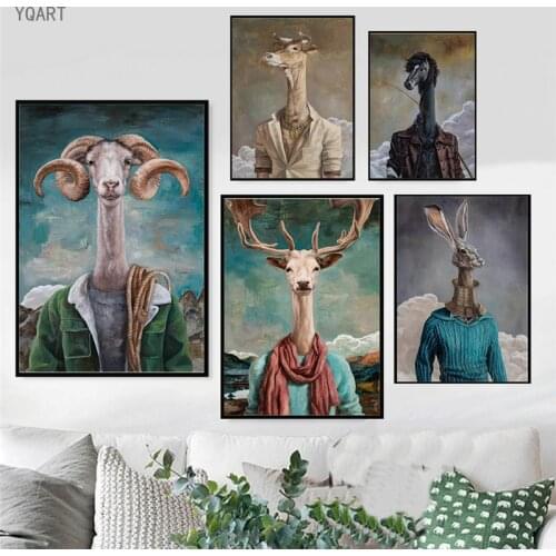 Funny Artwork Abstract Goat Monkey Paintings Print Pictures Wall Art Canvas Posters Pictures for Modern Home Living Room Decor