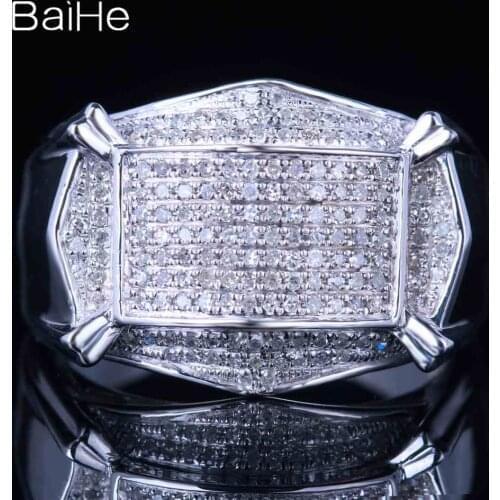 BAIHE Solid 10K White Gold H-J/SI 0.55ct Natural Diamonds Engagement Women Fine Jewelry Domineering group set diamond Man Ring