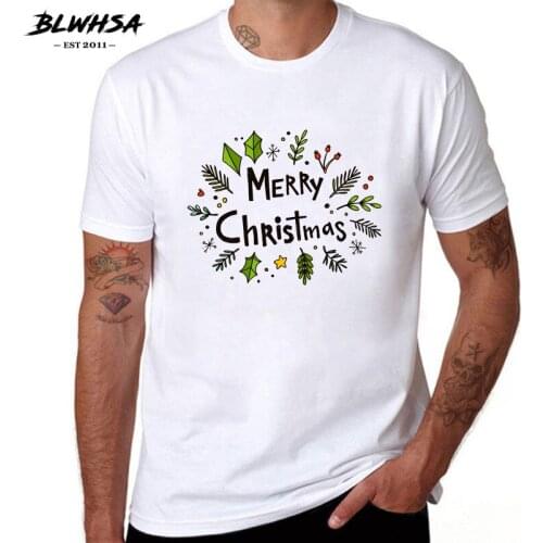 BLWHSA Merry Christmas Printed T Shirt Men Fashion Christmas Black Letter Summer T-shirt Christmas Cheer Tees Cotton Clothing