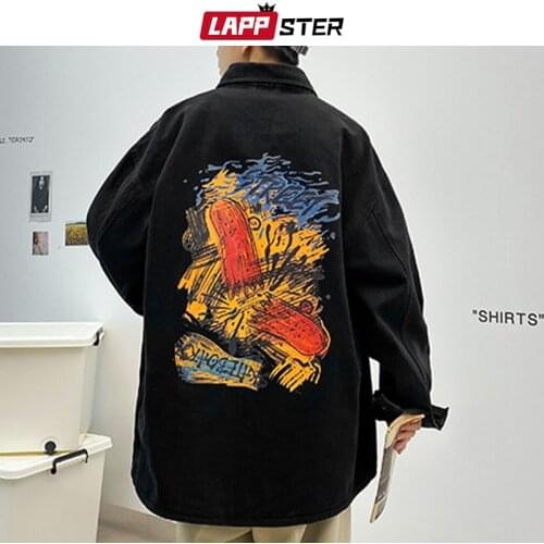 LAPPSTER Men Streetwear Vintage Oversized Jean Jacket 2021 Mens Blue Korean Fashion Denim Jacket Male Causal Hip Hop Windbreaker