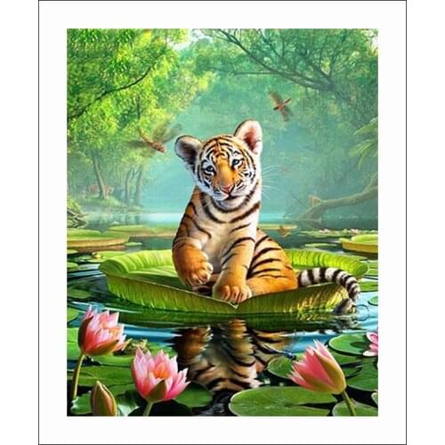 The Tiger on the lotus leaves Animal Needlework,Embroidery,DIY Cross stitch kits,Pattern Counted Cross-Stitching Home Decor