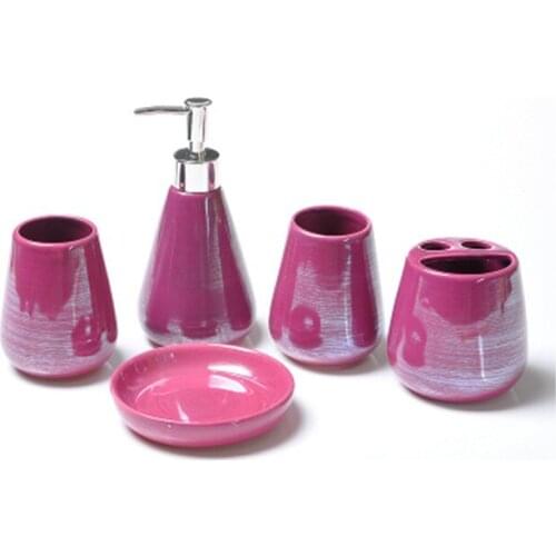 Bathroom Delicate Pearl Glaze Ceramic Gargle Five-piece Set Rinsing Mug Lotion Bottle Toothbrush Holder Smile Toilet Articles