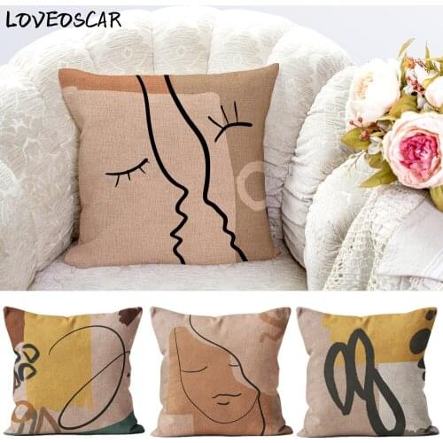 Nordic New York Beauty Face Lover Kiss Abstrac Geometry Graffiti Pop Street Art Vintage Big Size Cushion Cover Cousin Pillowcase