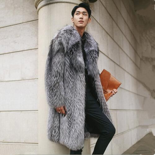New Specials Imitation Fur Coat Imitation Fox Fur Long Coat Men Silver Fake Fur Male Warm Winter Jacket Plus Size 5XL