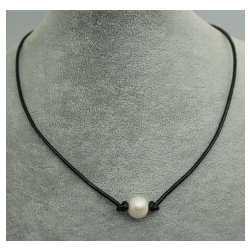 New Single Pearl Necklace,Real Freshwater Pearl Jewelry,Leather Rope Choker Necklace,Handmade Perfect Women Gift