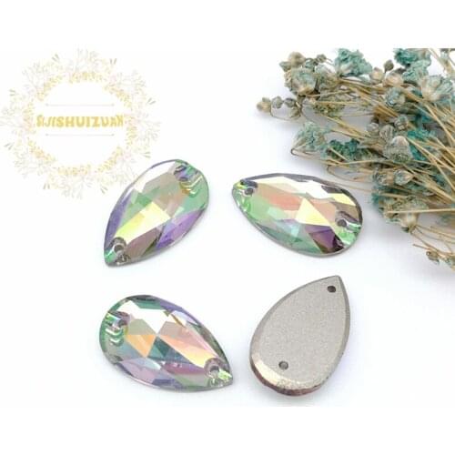 New product Ghost light 001GL Water drop Crystal Glass Sew-on Rhinestones with two holes DIY wedding Dresses and Clothes