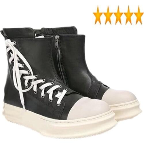 Footwear 2021 New Luxury Mans High-Top Zip Sneakers Trainers Genuine Leather Platform Fashionable Winter Ankle Boots Men