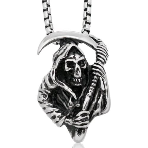 Skeleton Death Pendant Necklace Bully Titanium Steel Punk Men Hip Hop Sweater Chain Link Lovers' Jewelry Charms Goth Accessorie