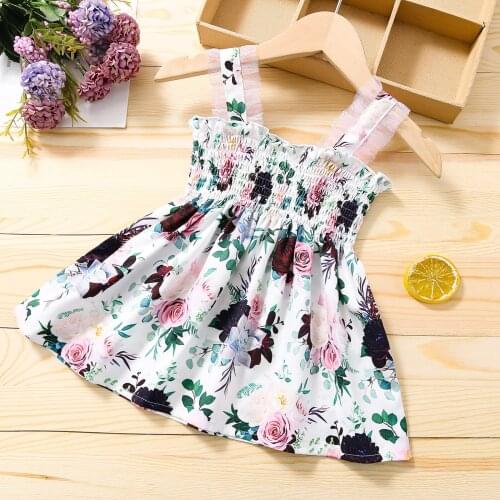 Toddler Kids Baby Girls Dresses Summer Strap Splice Gauze Floral Princess Dress Clothes Vestidos De Verano Vetement Fille