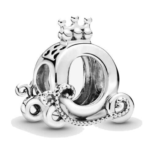 Genuine 925 Sterling Silver Bead Charm Polished Crown O Carriage Charm Fit Pan Bracelets & Necklace Women Diy Jewelry