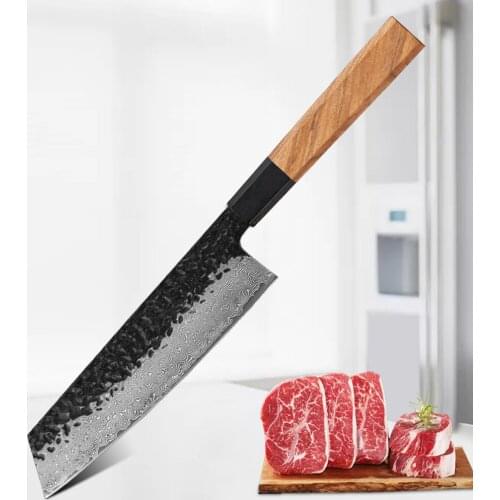 Hand forged Chef Knife 7.5 inch Japanese Kiritsuke Shape 9Cr18CoMov with Solid Olive Wood Handle Cleaver Slicing Meat Chef Knive