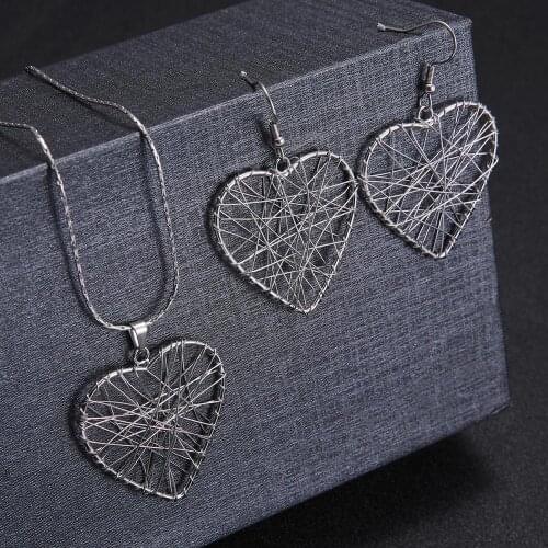 Skyrim Korean Heart Jewelry Set for Women Fashion Stainless Steel Initial Pendant Necklace Big Drop Earring Valentines Day Gift
