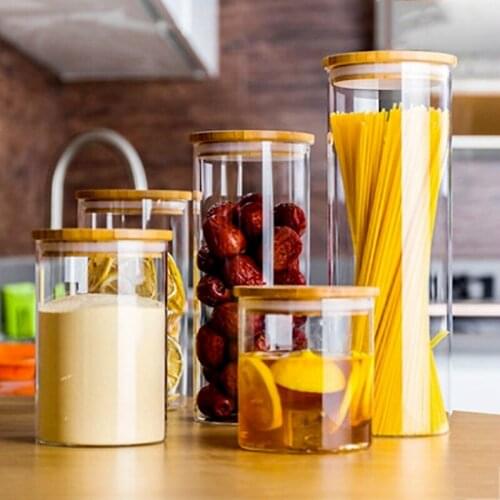 800ml-2000ml Glass Food Sealed Jar Box Bamboo Lid To Contain Bottle Seasoning Noodles Powder Can Tea Can Food Storage Container