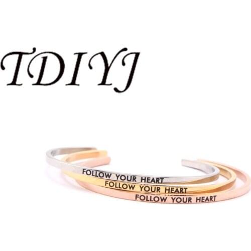 TDIYJ 1 pcs Fashion Style Women Mens Screw Hand Engraved Follow Your Heart Cuff Bangle Bracelet Jewelry Gift
