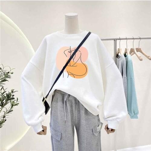 Creativity Sweatshirt Fashion Clothes Women Oversized Crewneck Sweatshirt Basic Cotton Streetwear Womens Clothing Retro Tops