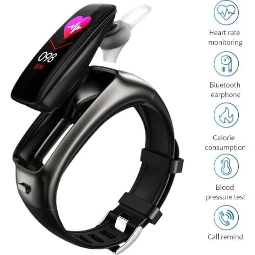 2 in 1Smart Watch Band+Wireless BT Earphone HiFi Stereo AI Voice Headset Earuds Heart Rate Blood Pressure Smart Bracelet Watch