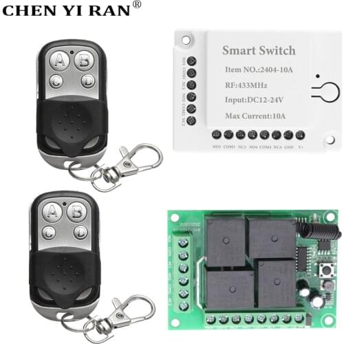 433MHz Universal Wireless Remote DC 12V 24V 4CH RF Relay and Transmitter Remote Garage/Light/LED/Home appliance Control switch