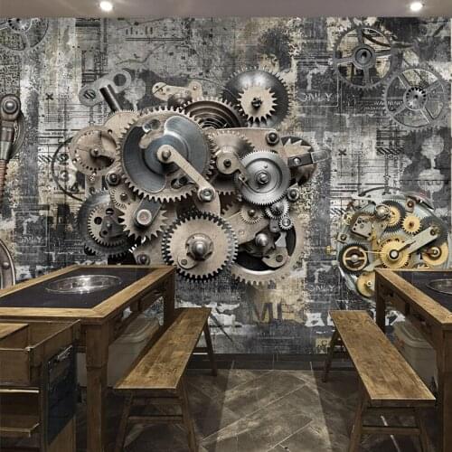 8D Vintage Nostalgic Metal Doodle Brick and Machine 3d Papel Murals Wallpaper for ktv Background 3d Wall Photo Mural wall paper