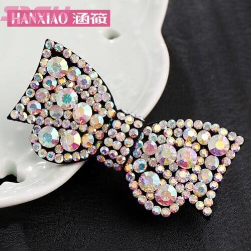 Bow tie clip ball head plate hairpin Korean hair accessories Czech drill headdress rhinestones one word clip simple bangs clip