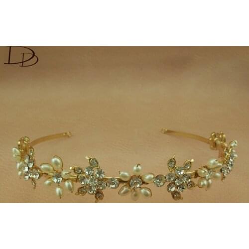 DODO Bright Gold Color Handmade Hair Accessories AAA Zircon & Simulated Pearl Flowers Design Wedding tiara de novia HF054