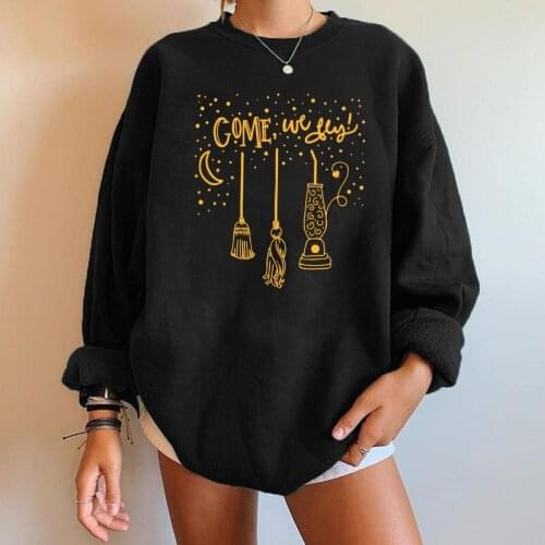 Come We Fly Print Oversized Halloween Sweatshirt Streetwear Funny Women Sweatshirts Long Sleeve Drop Shoulder Fall Plus Size