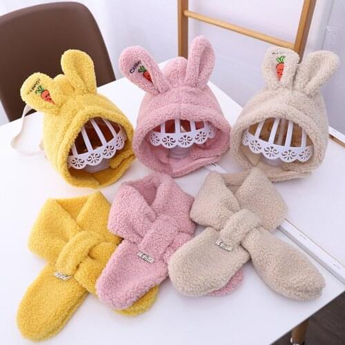 Winter Children Hat Scarf Sets Warm Ear Protection Baby Girls Boys Bunny Ear Hat Cartoon Carrot Kids Scarf New Year Gift