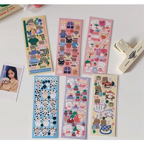 1Pc Cute Chasing Stars Decorative Material Bear Stickers Kawaii Stationery Scrapbook Diary Decoration Sticker School Supplies