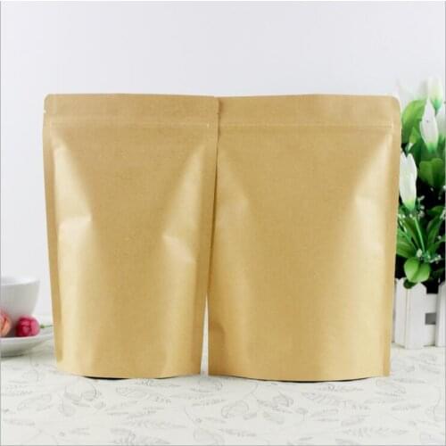 13*21+4 30pcs brown self zip lock kraft paper bags stand up for gifts sweets and candy food tea jewelry retail package paper