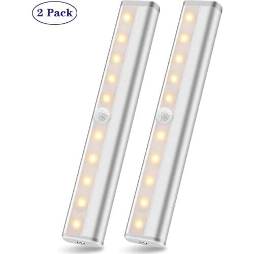 2 Pcs PIR LED Motion Sensor Light Cupboard Wardrobe Bed Lamp LED Under Cabinet Night Light For Closet Stairs Kitchen Warehouse