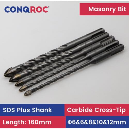 5 Pieces 160mm SDS Plus Shank Alloy Triangle Tip Drill Bits Set 6mm 6mm 8mm 10mm 12mm Drill Bits Kit for Glass Ceramic Tile