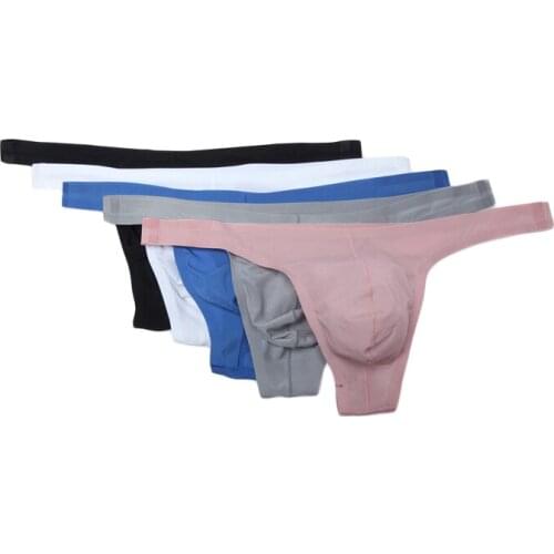 5PCS Mens Seamless G-String Thongs Japanese Thin Ice Silk Translucent U-convex T-Back Low Waist Underwear Bikini Thongs