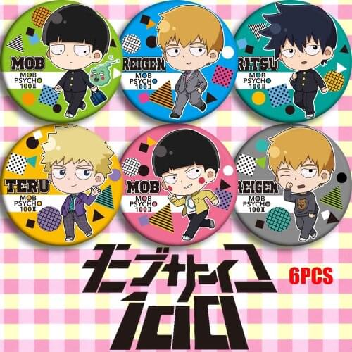 58mm Anime Mob Psycho 100 Mobu Saiko Hyaku Shigeo Kageyama Cosplay Bedge Cartoon Collect Badge For Bag Button Pin Brooch Gifts