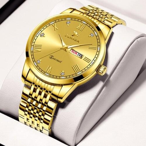 JLANDA New Top Brand Luxury Mens Watch Waterproof Date Luminous Gold Full Steel Clock Men Quartz Watches Casual Sports Watches