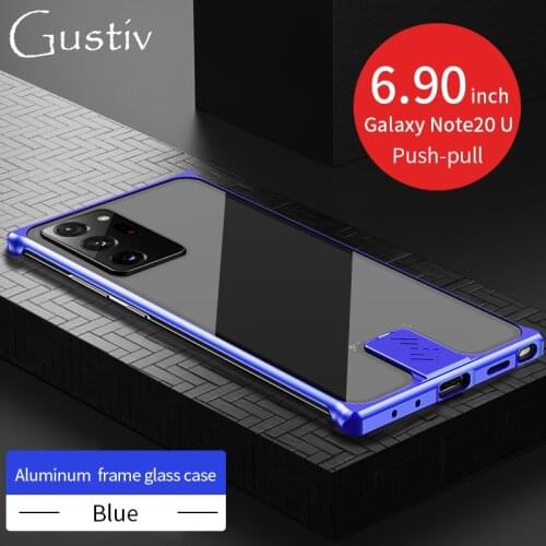 Aluminum Metal Bumper Pull-Plus Tempered Glass Shockproof Phone Case for Samsung Galaxy S10 S20 Note 9 10 20 Plus Pro Ultra Case
