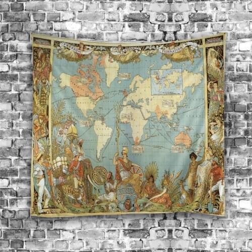 Cilecte New World Map Printed Mandala Tapestry Wall Hanging Hippie Tapestry Beach Throw Rug Blanket Boho Wall Carper Beach Towel