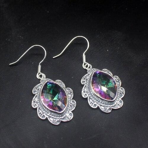 Gemstonefactory Big Promotion Single Unique 925 Silver RAINBOW Fire Topaz Dangle Drop Earrings Jewelry Gift for Women 20213679