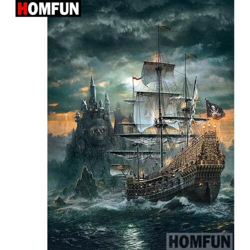 HOMFUN Art 5D Diy Diamond Painting "Pirate Ship" Diamond Pictures Cross Stitch 3D Rhinestone Embroidery Decor A02216