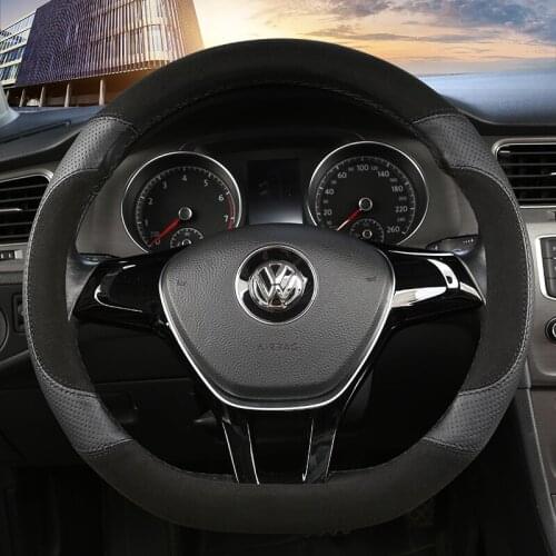 D Shape Leather Car Steering Wheel Cover Four Seasons Steering Wheel Hubs for VW GOLF 7 8 2015 POLO JATTA Interior Accessories