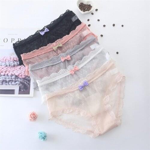 Lace Sexy Low-waisted Transparent Cotton Comfortable Womens Triangle Panties