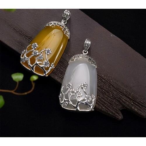 925 Sterling Silver Pendant, necklace pendant, necklace, agate, Japanese and Korean sweater necklace