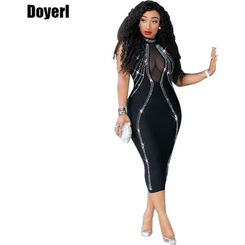 Patchwork Mesh Rhinestone Party Dress Women 2020 Sexy Summer Bodycon Dress Elegant Sheath Open Back Backless Club Dress Vestidos