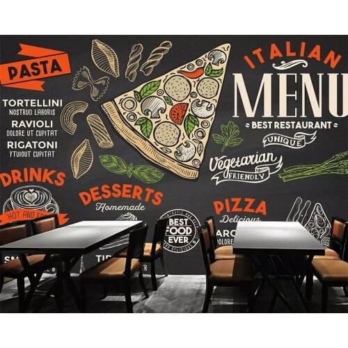 Beibehang Wallpaper mural hand-painted blackboard restaurant pizza shop background wall 3d wallpaper food tooling wall wallpaper