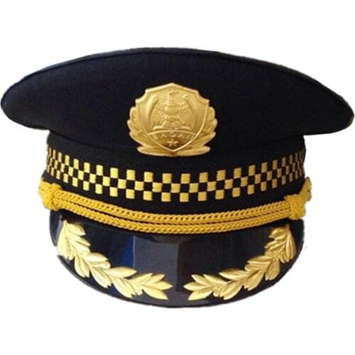 New Men Security Guard Army Visor Hats Military Police Caps With Yellow Rope For Cosplay Halloween Christmas Holiday Gifts