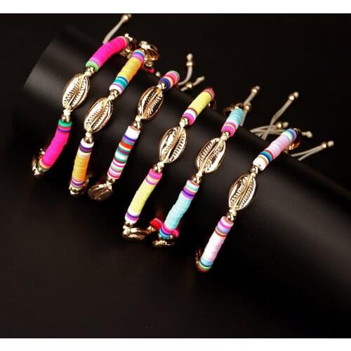 Bohemian Colorful Clay Shell Anklet Fashion New Design Soft Pottery Polyester Beach Summer Ankle Bracelet Foot Jewelry