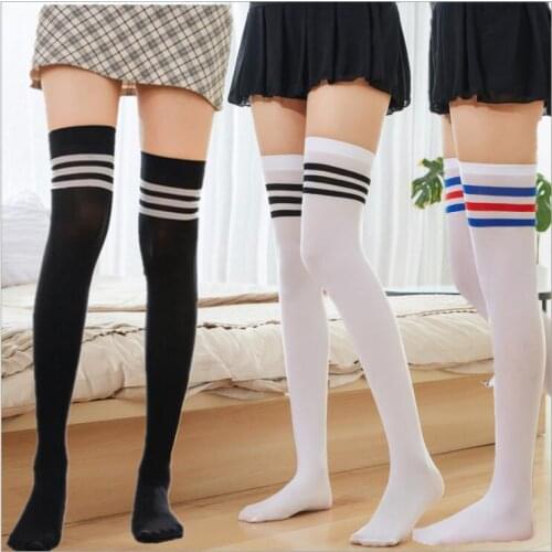 Sexy White Black Striped Long Socks Women Long Stockings Warm Thigh High Socks For Ladies Girls New Fashion Striped Knee Socks