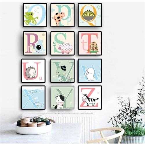 English Letter Zebra Pig Animal Canvas Art Nursery Scandinavian Posters and Prints Nordic Style Minimalist for Kids Room Decor